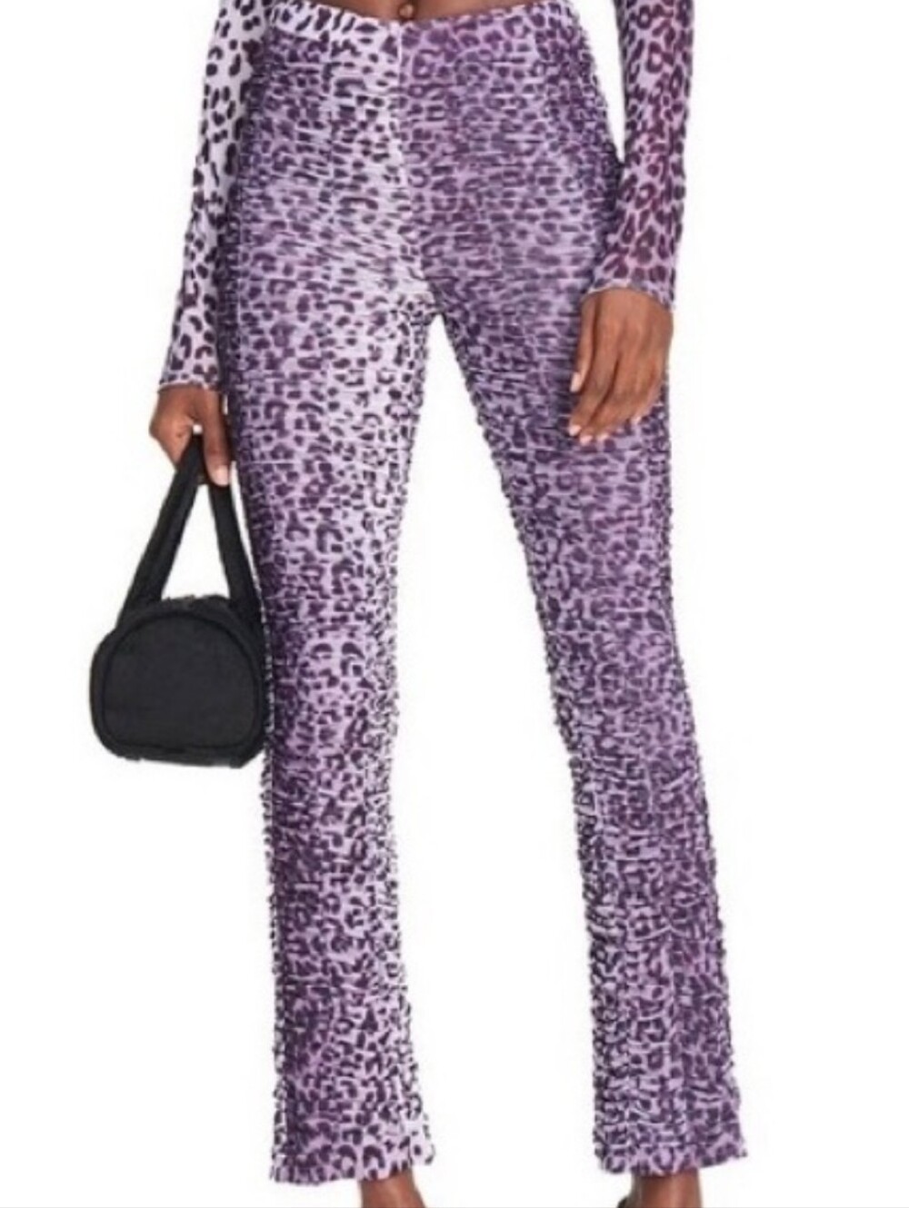 I Am Gia Ophelia Ruched Lilac Purple Leopard Print Flare Pants Size S